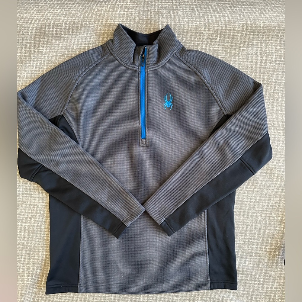 Spyder Mens XL 1/4 Zip Performance Pullover Gray Black Athletic Outdoor Top